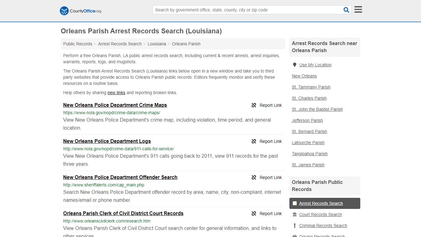 Orleans Parish Arrest Records Search (Louisiana) - County Office