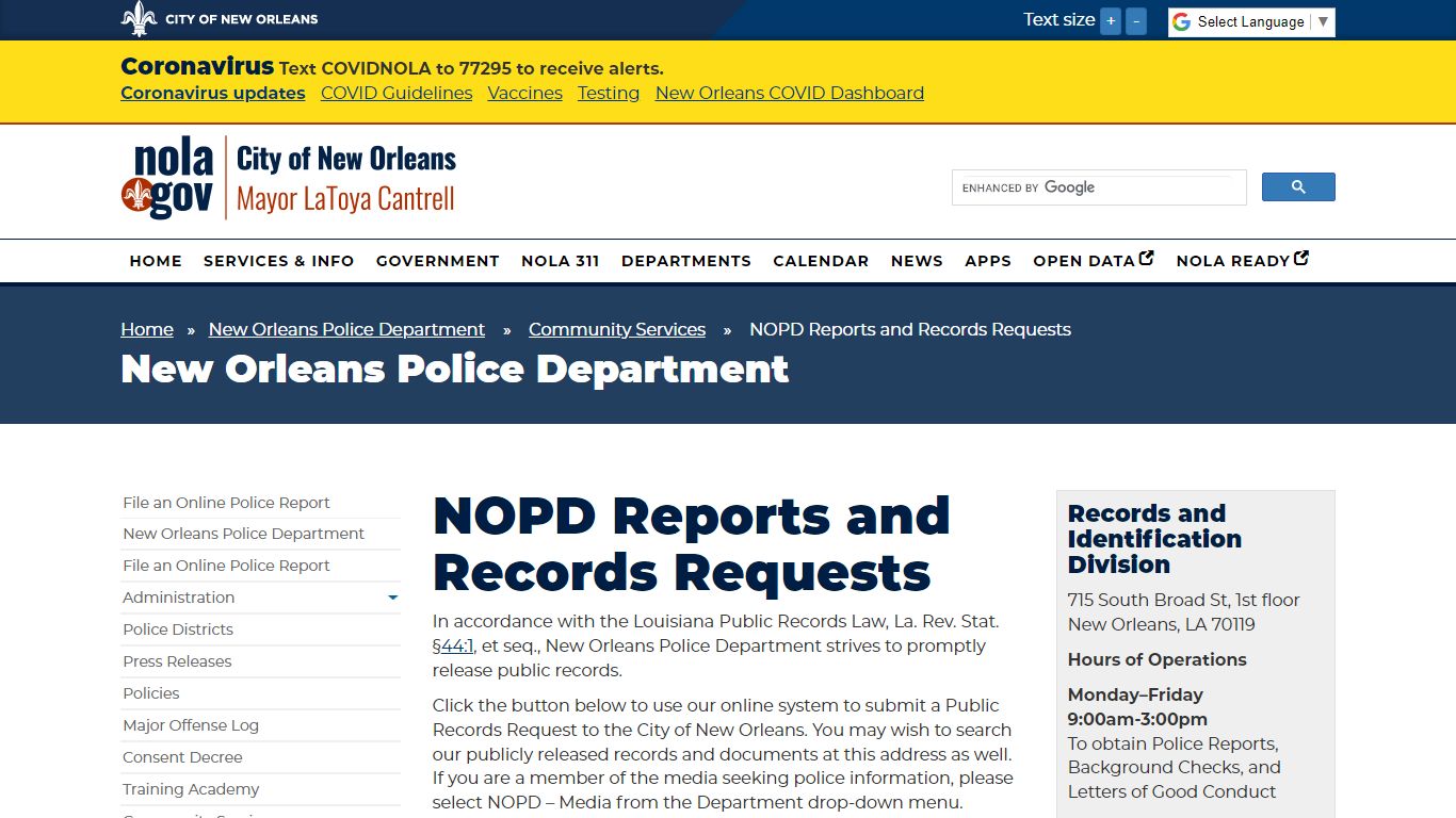 Reports and Records Requests - City of New Orleans